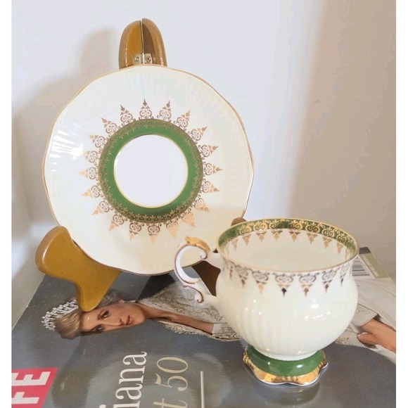 Rosina Other - Rare VTG Rosina China Company Teacup Saucer Green Gold Grandmacore Cottagecore